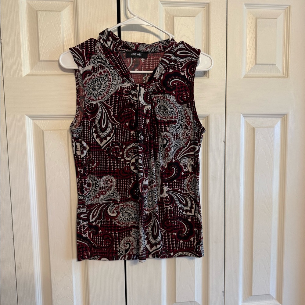 Nine West Red Ruffled Fitted Blouse